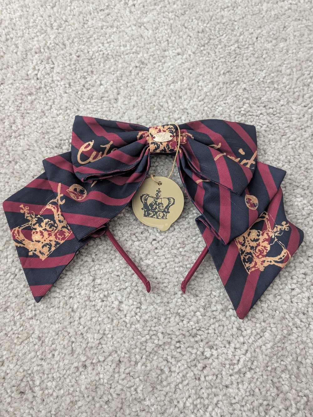 NWT Cupid Cute Lolita Red Navy Gold Striped Big Bow Headband